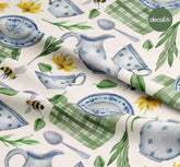Watercolor Kitchen Objects Bee Flower Pattern Digital Printed Fabric